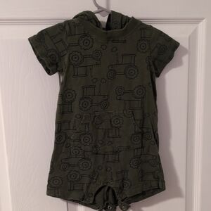 Carter's Olive Green Hooded Baby Romper with Tractor Motif